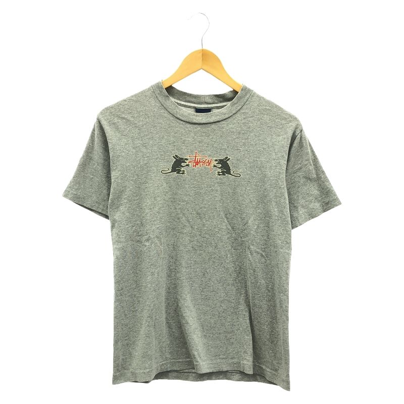 【中古】90s STUSSY RaT PacK Tシャツ L　グレー ステューシー　赤青タグ[66]