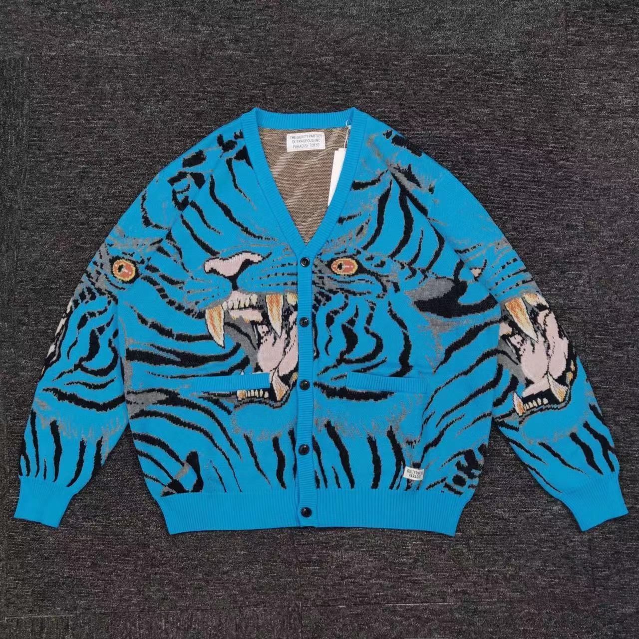 【入手困難・新品未使用】贅沢な逸品 WACKO MARIAワコマリア ×TIM LEHI コラボ 虎モチーフ　ニット/ジャガード/カーディガン(厚手)