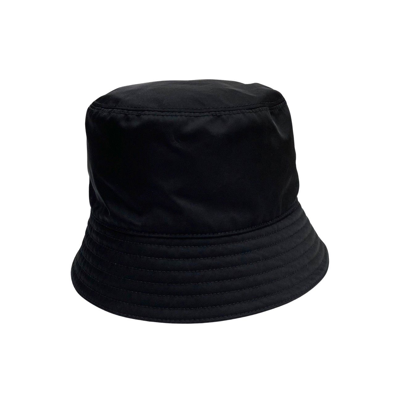 極 美品 PRADA プラダ 三角ロゴ 金具 ナイロン バケットハット 帽子 Mサイズ レディース ブラック 黒 39478