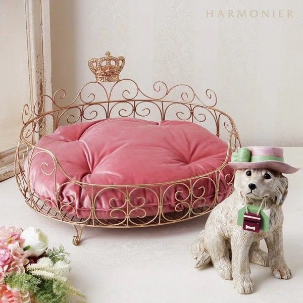 トリアノン ペットベッド ペット用 ベッド クラウンモチーフ ゴールド ピンク 923 アンティーク風 ロココ調 ヨーロピアン クラシック アンティーク調 ペット雑貨