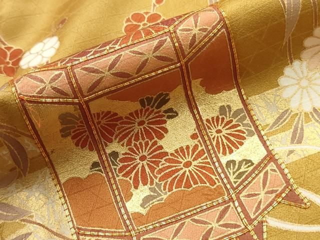 平和屋着物○豪華振袖 駒刺繍 貝桶草花文 金彩 正絹 逸品 DAAU0869tw