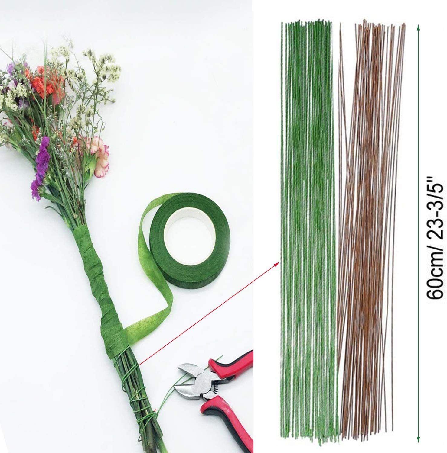 プリザーブドフラワーセット ホワイト・グリーン 造花 ワイヤー テープ
