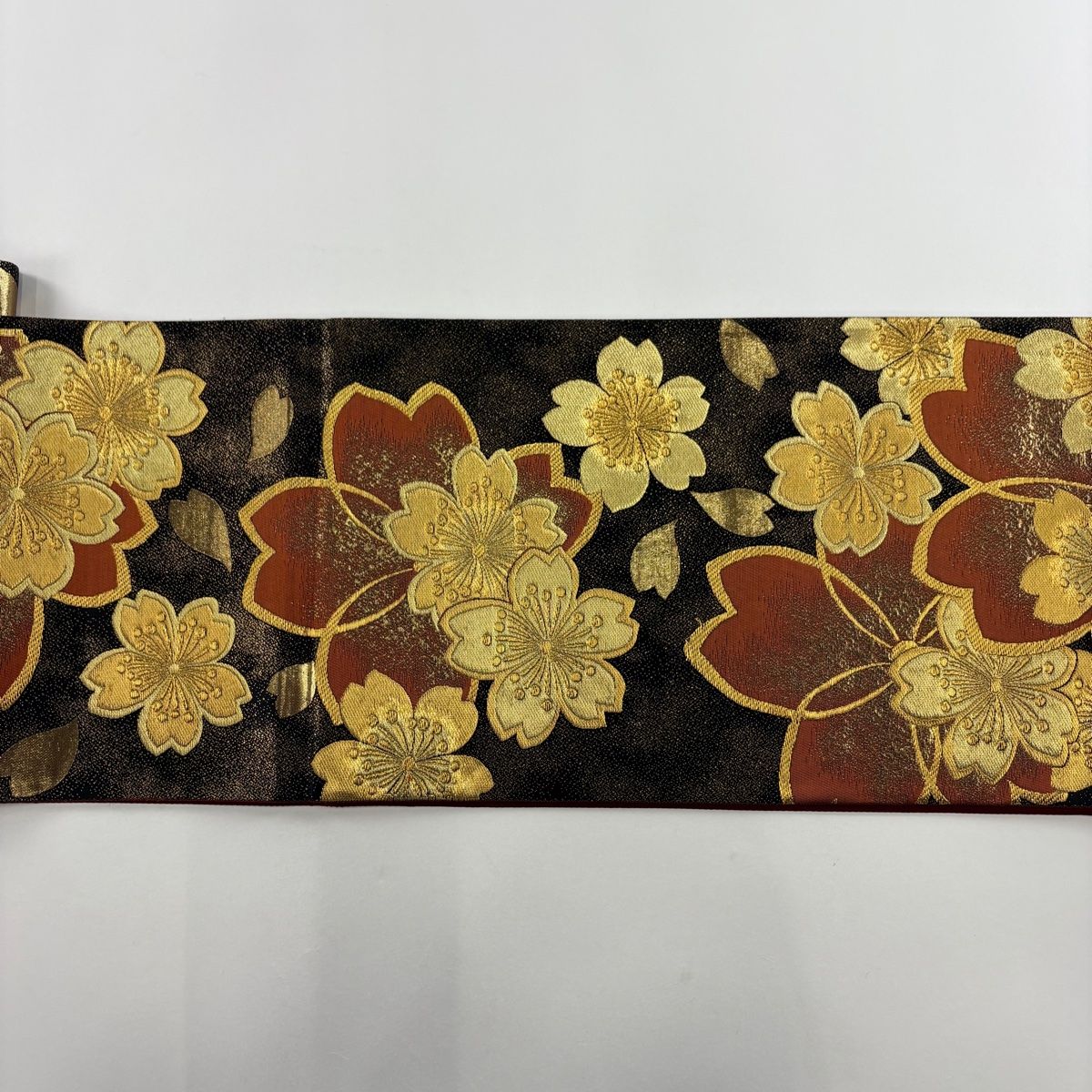 ナ4【4】◆秀品◆全通袋帯◆正絹◆ 桜楓 波 金糸 金彩 黒 【中古】 袋帯 美品 秀品 桜 金糸 箔 黒 全通 正絹 【中古】 - メルカリ