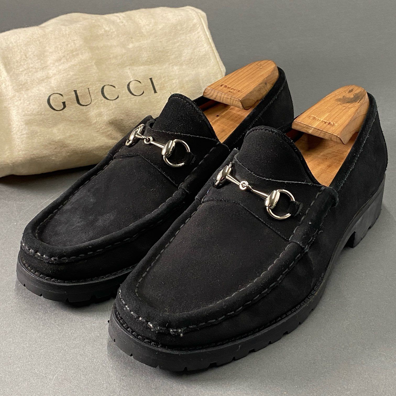 3d10 GUCCI グッチ ホースビットローファー 10 B ブラック スエード 