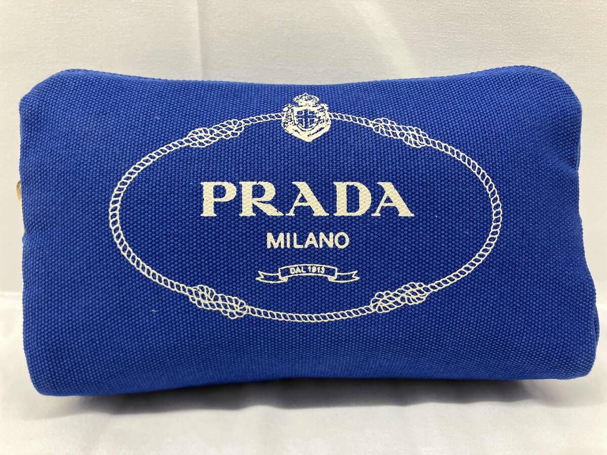 PRADA ロゴ入り 青色キャンバスポーチ PRADA ロゴ入り 青色キャンバスポーチ