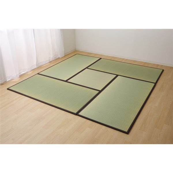 日本製 い草 置き畳|ユニット畳 ブラウン 4.5畳セット 82×164cm4枚＋82×82cm1枚 軽量 抗菌 防臭 連結ジョイント付 代引不可