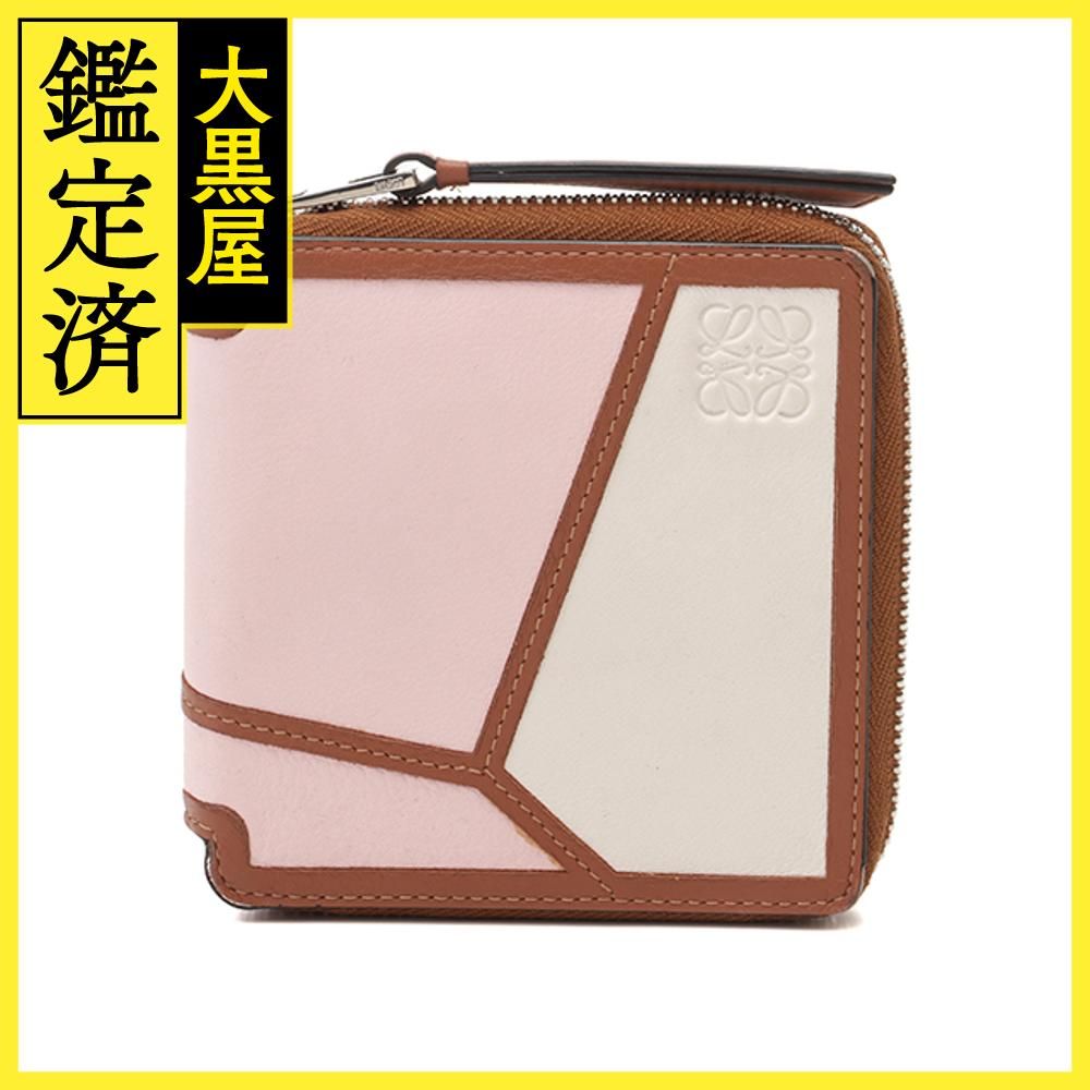 LOEWE ロエベ ラウンドファスナー二つ折り財布 パズル ブラウン/ピンク ...