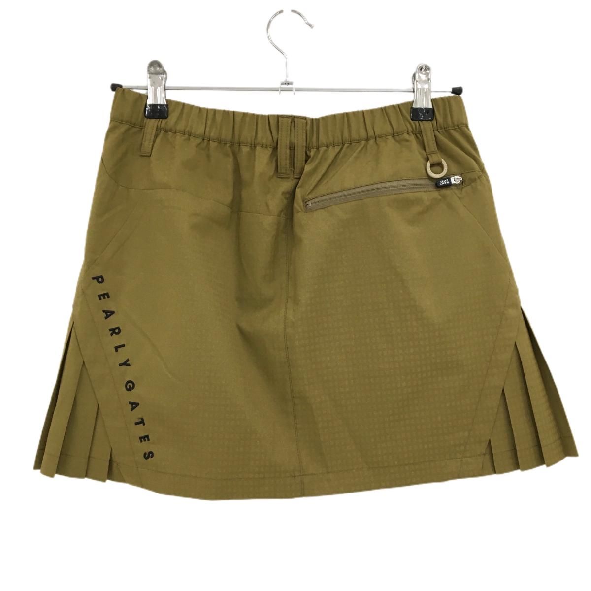 超 パーリーゲイツ スカート カーキ系 格子地模様 蓄熱裏地 サイドプリーツ レディース 0 S ゴルフウェア PEARLY GATES