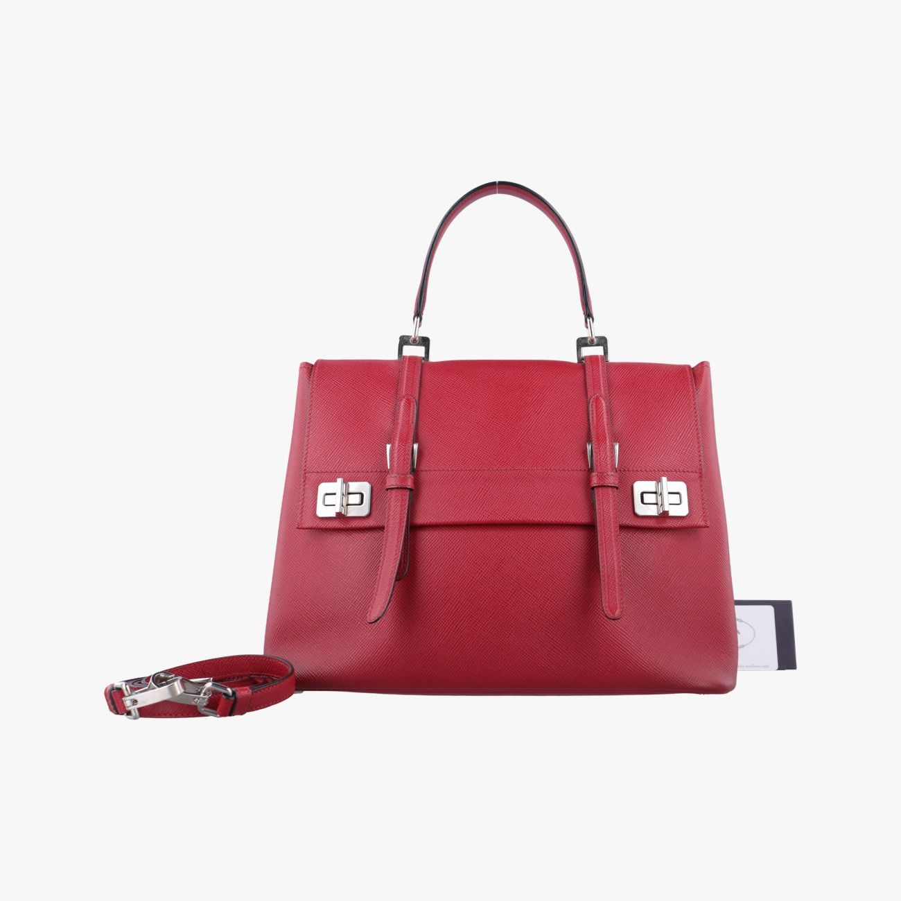プラダPradaハーフフラップダブルターンロックレッドサフィアーノレザーBN2821180 10