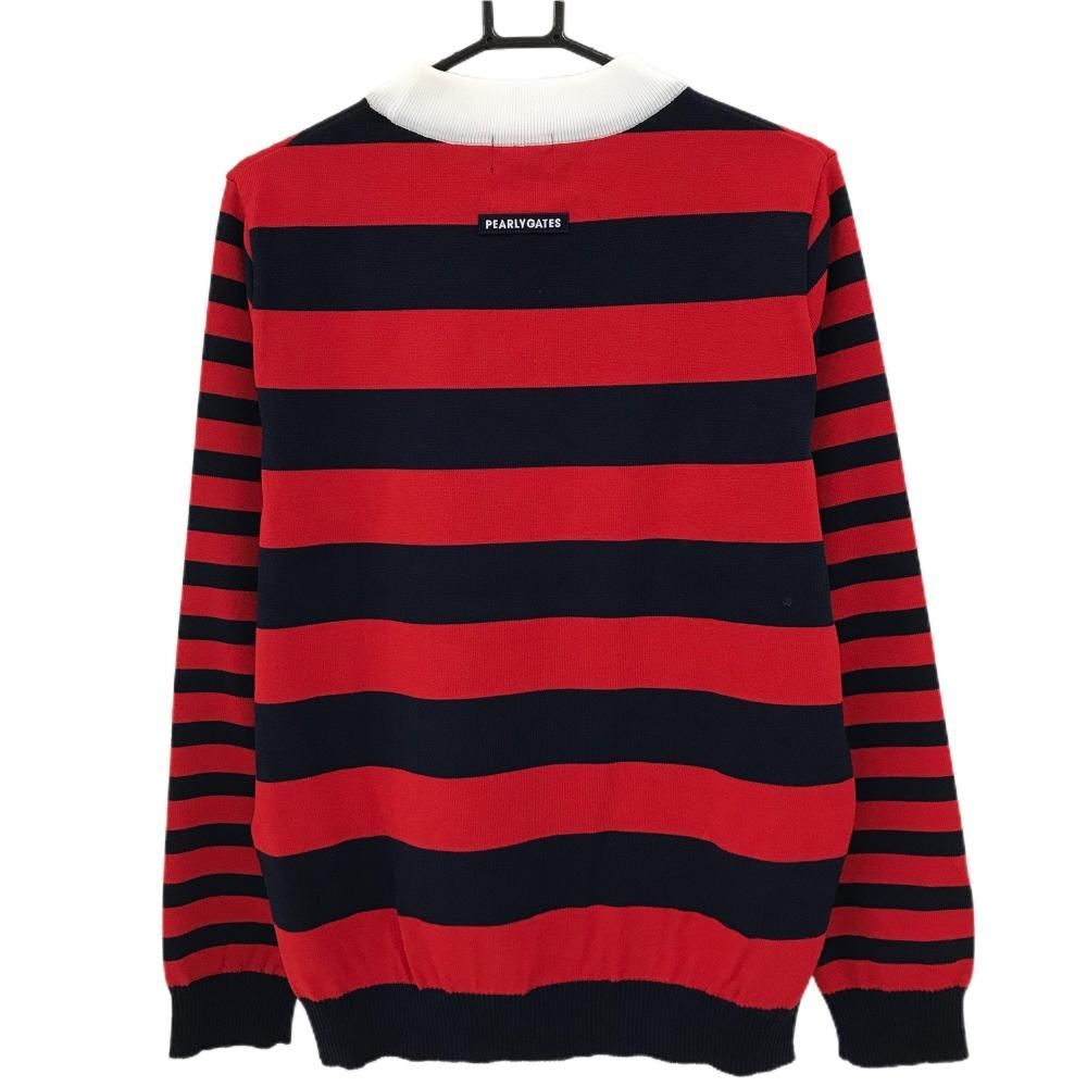 パーリーゲイツ セーター レッド×ネイビー ボーダー ロゴ白 ウール混 ニット メンズ 6 XL ゴルフウェア PEARLY GATES
