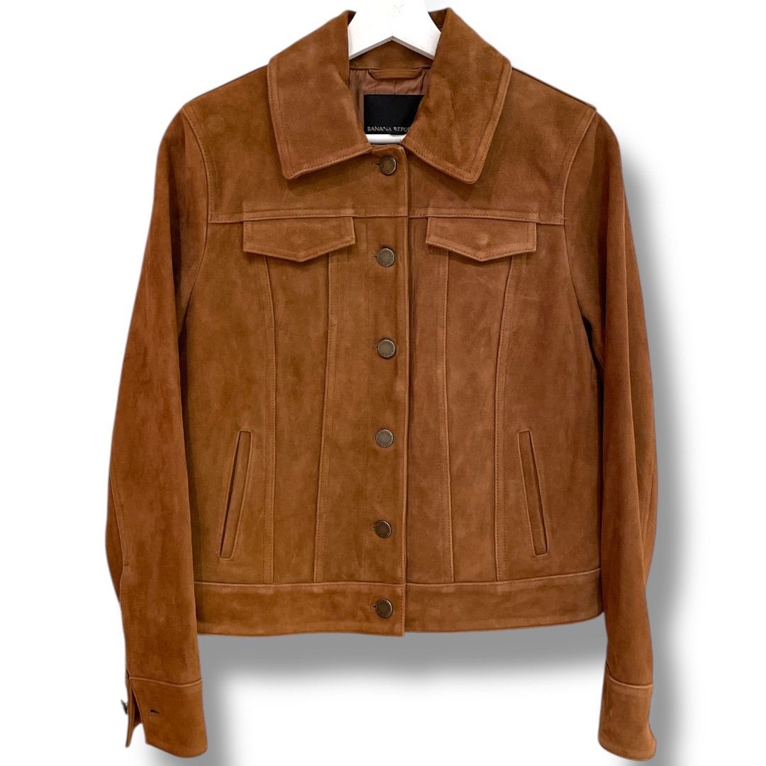 Banana Republic バナナリパブリック スエードジャケット スエード 山羊革 タッカージャケット 胸ポケット サイドポケット アメカジスタイル ゴールデンチェスナット Mサイズ レディース 秋 ゴーゴー古着セントラルパーク名古屋店No.1217