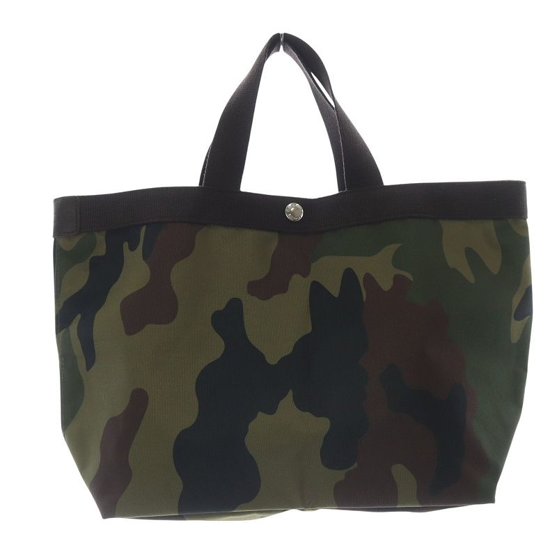 エルベシャプリエ Herve Chapelier カモフラージュ コーデュラスクエアトートB5 ハンドバッグ カーキ 緑 704W
