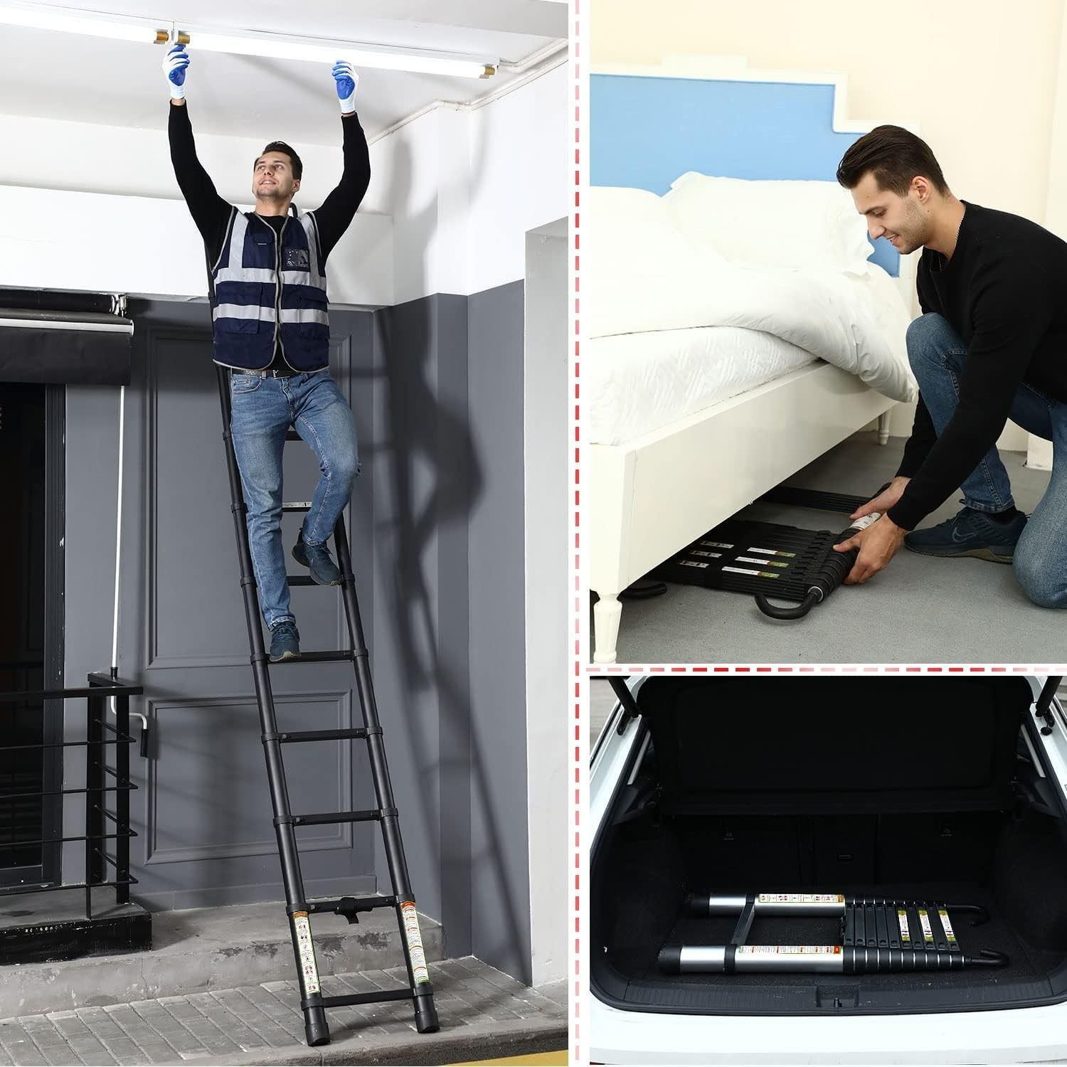 伸縮はしご(RIKADE) 耐荷重150kg 6.2m (フック付き ブラック) 伸縮はしご(RIKADE) 耐荷重150kg 6.2m (フック付き ブラック)