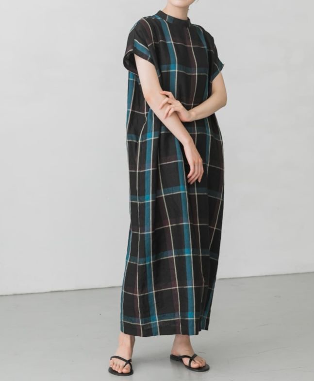 かぐれ　リネンチェックボクシーワンピース　美品　再お値下げ☆ 完売品♪新品タグ♪かぐれ リネンチェックボクシーワンピース
