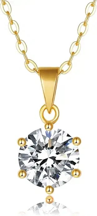 IMOLOVE レディース モアッサナイト ソリティア ペンダント ネックレス 18 K