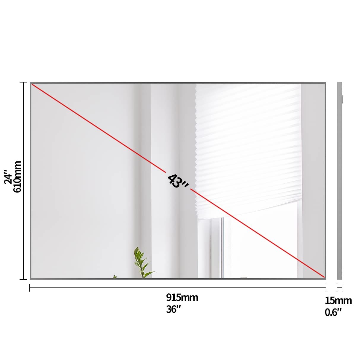 BEAUTME 壁掛け鏡 浴室鏡 壁掛け ミラー モダンな壁鏡 姿見 長方形ミラー 浴室用化粧鏡 水平または垂直に吊るす おしゃれ アルミフレーム 高精細 玄関 洗面 浴室 寝室 リビング 91.5x61cm