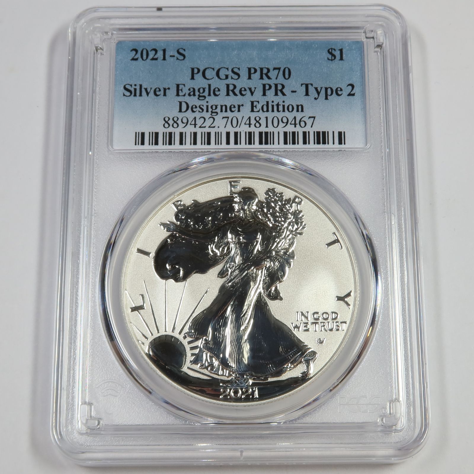 2021 S PCGS REV PR70 REVERSE PROOF - TYPE 2 - 1 oz Silver American Eagle