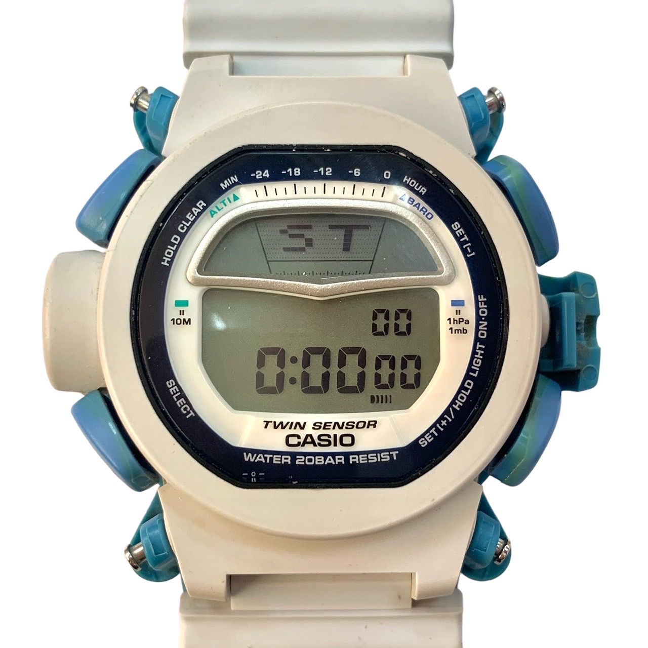 【超希少限定コラボ品⭐️G-SHOCK】 CASIO カシオ ジーショック　 DW-9100P ライズマン RISEMAN  アメリカパラシュート協会オフィシャル ガンバ大阪コラボレーション限定品　 ホワイト＆ブルー　デジタルクオーツ（AYA）