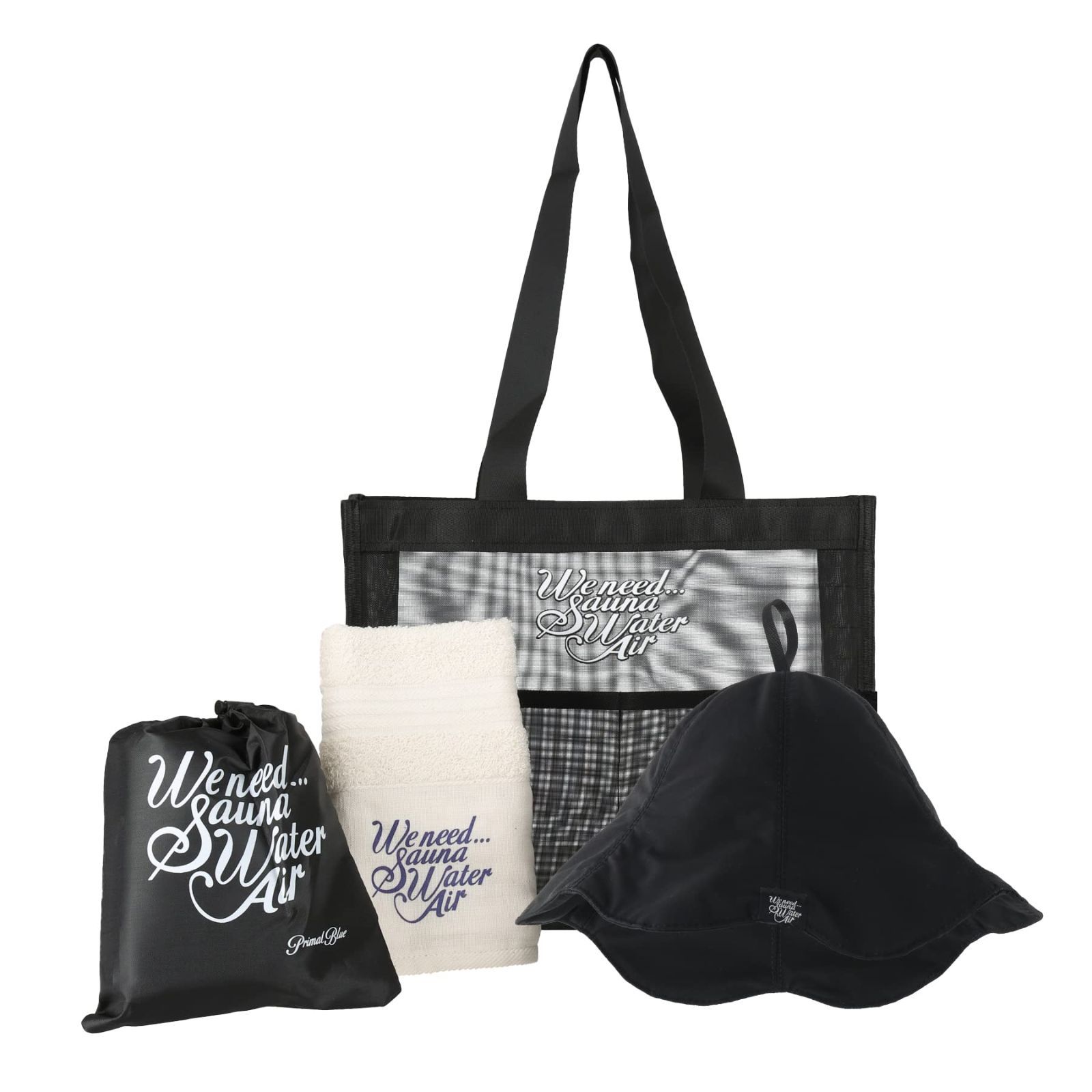 Ｐｒｉｍａｌ Ｂｌｕｅ サウナセット サウナハット サウナマット フェイスタオル メッシュトートバッグ サウナ サ活 入門セット ととのう キャンプ 銭湯
