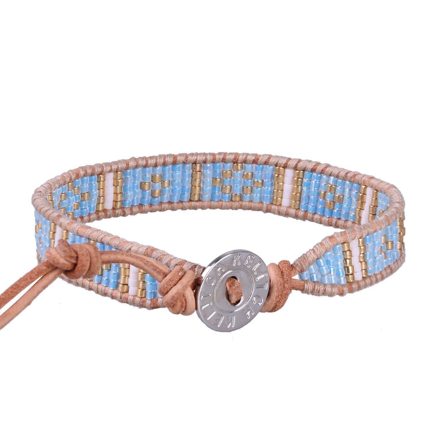 数量 KELITCHシェルシードビーズブレスレットブラウンレザーシングルラップブレスレットファッションカフ