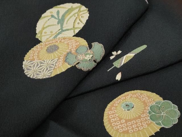 平和屋着物○上質な小紋 番傘 源氏香 黒地 三越扱い 正絹 逸品