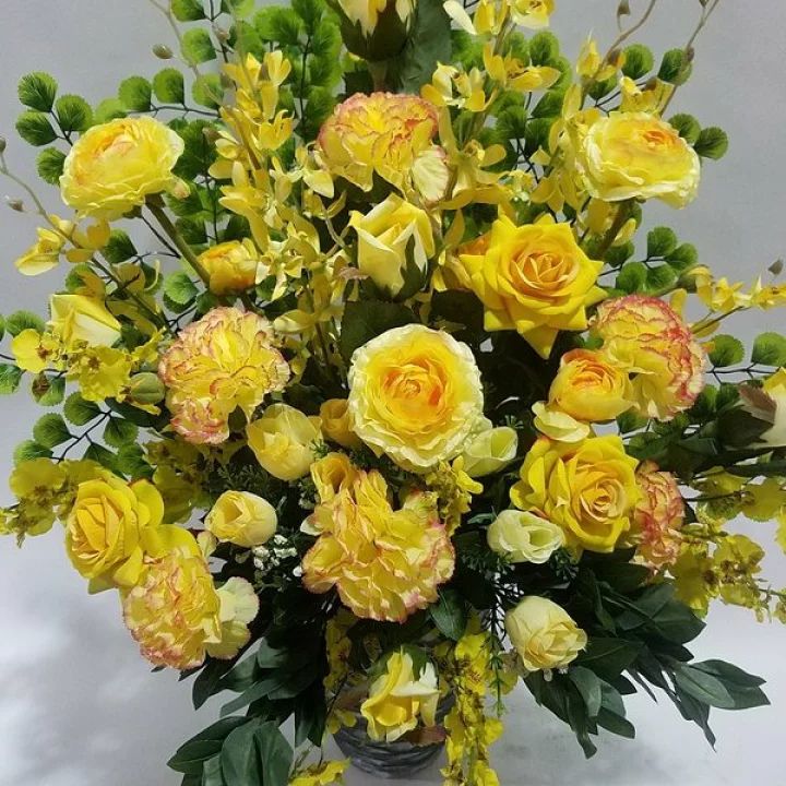 造花黄バラMIXアレンジ【高75×幅50】光触媒コーティング 造花黄バラMIXアレンジ【高75×幅50】光触媒コーティング