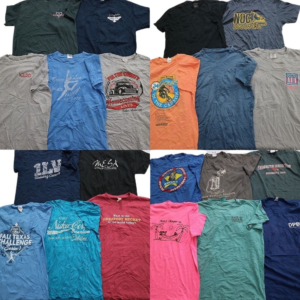 古着卸 まとめ売り カラーmix プリント 半袖Tシャツ 21枚 (メンズ Ⅿ ) ワンポイント 英字ロゴ イラスト 無地 Vネック 胸ポケット MS4471