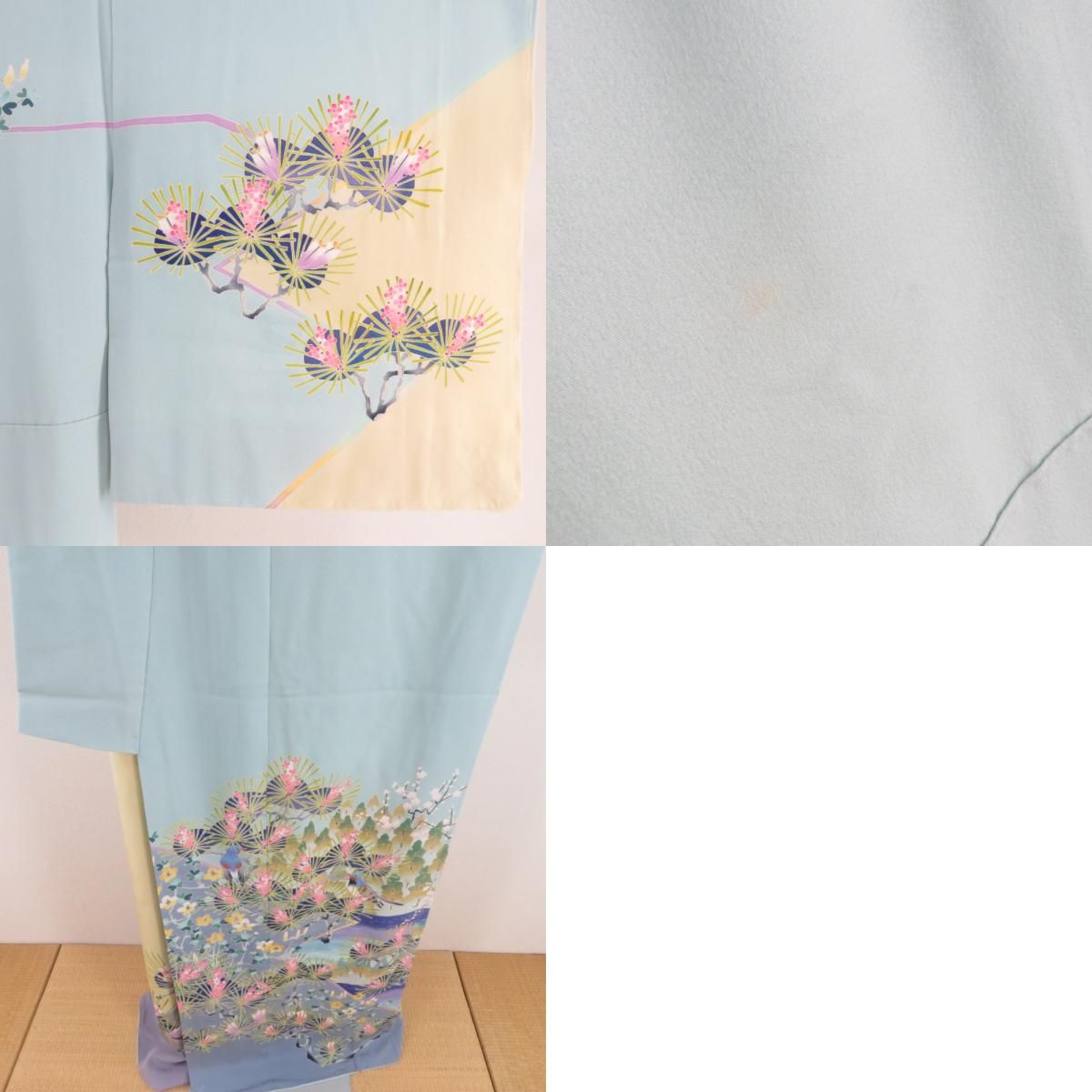 本加賀友禅 訪問着 天野雅彦 松竹梅に小鳥文様 水色 作家物 落款入