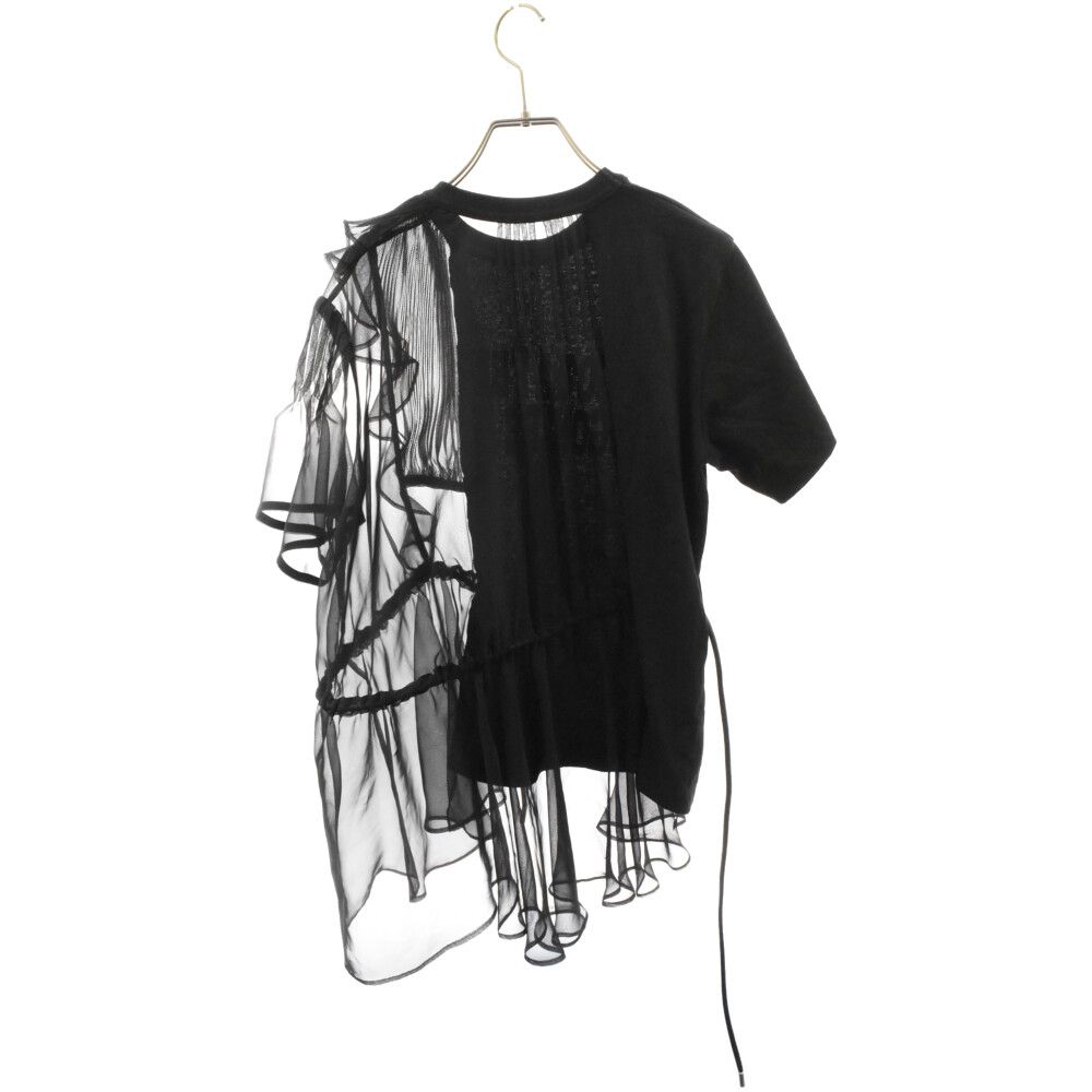 sacaiサカイ美品 黒Vネック ニット・シフォン半袖トップス Sacai サカイ 21SS 21-05452 HWT JERSEY CHIFFON ASYM PULLOVER