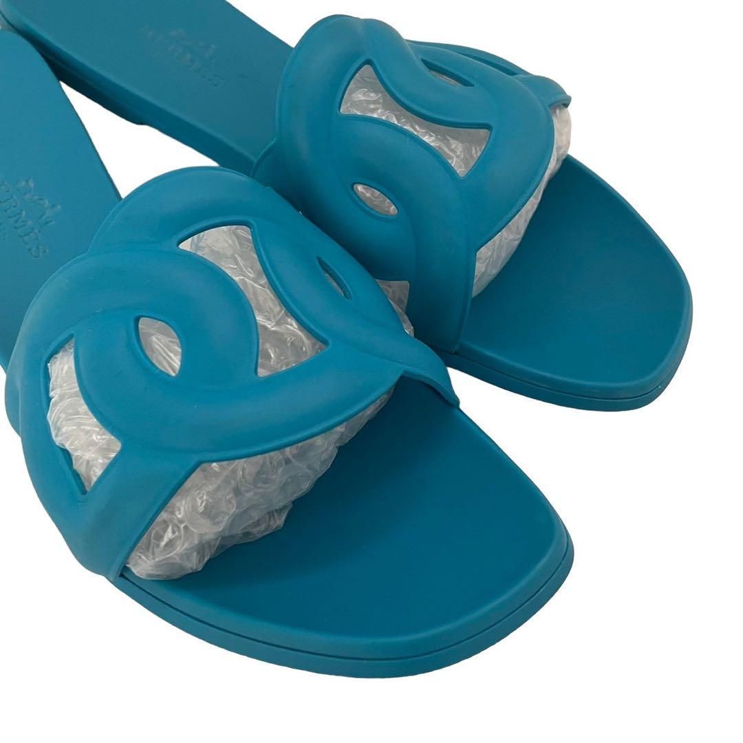 HERMES エルメス アロハ ビーチ サンダル ラバー ターコイズブルー