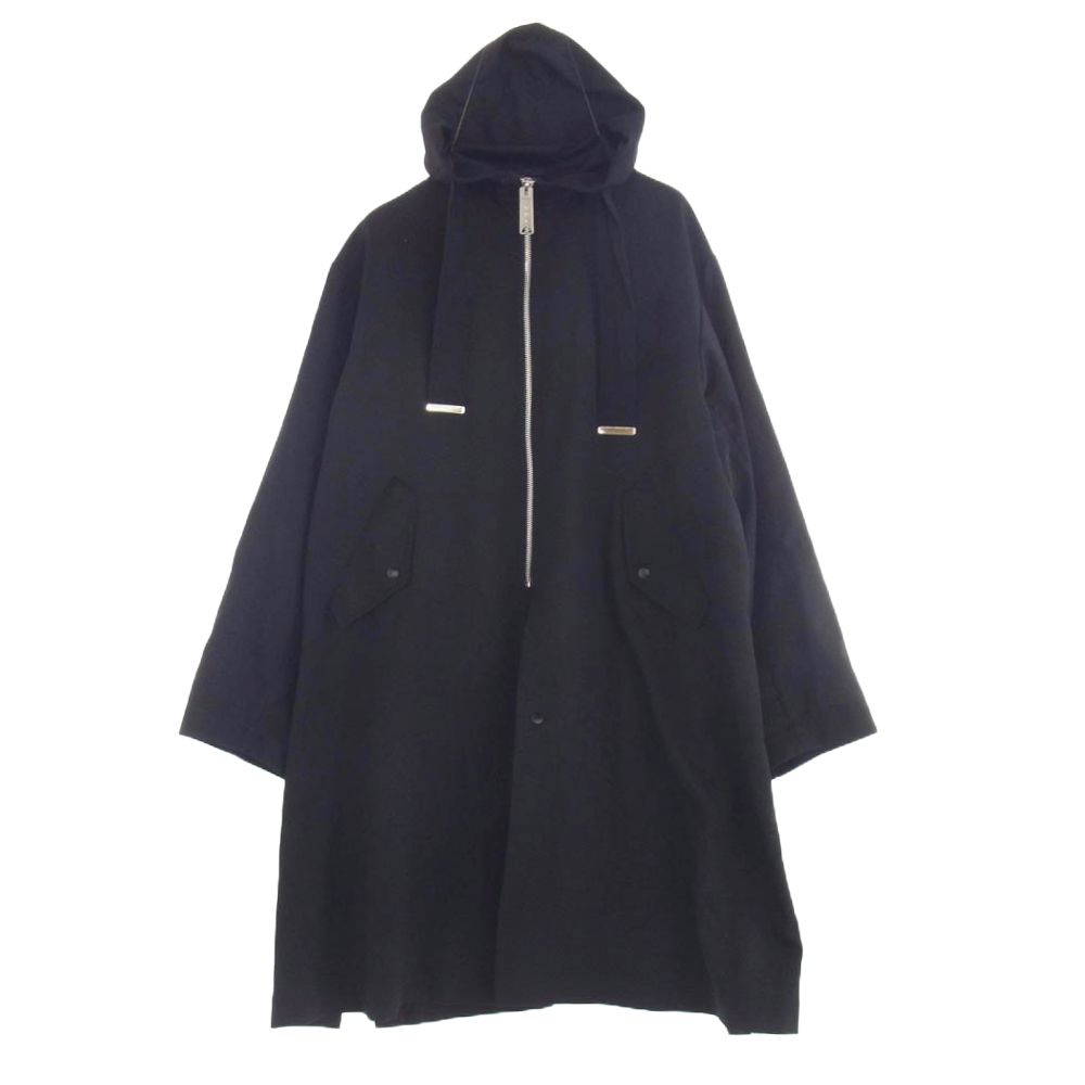 Maison MIHARA YASUHIRO メゾンミハラヤスヒロ A01CT171 フーデッド ジップアップ コート ロング パーカー モッズコート ブラック系 44【中古】