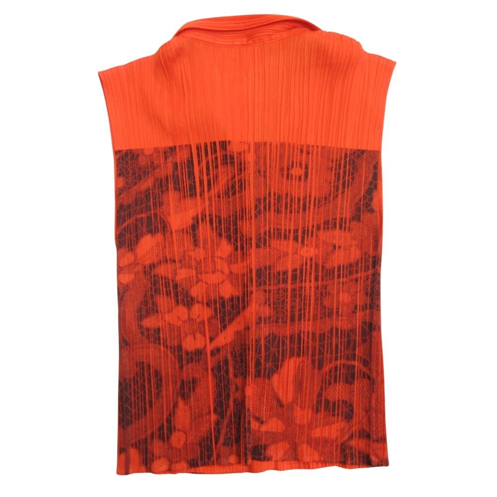 90 s PLEATS PLEASE プリーツプリーズ イッセイミヤケ ノースリーブ プリーツ シャツ カットソー 総柄 ヴィンテージ 3 赤 レッド レディース 古着