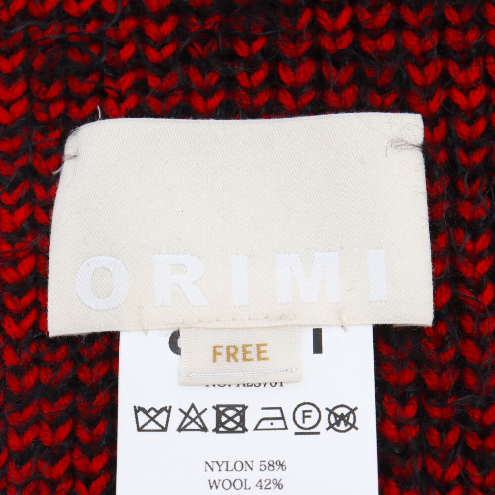 ORIMI (オリミ) シャギー フーディー マフラー ブラック/レッド