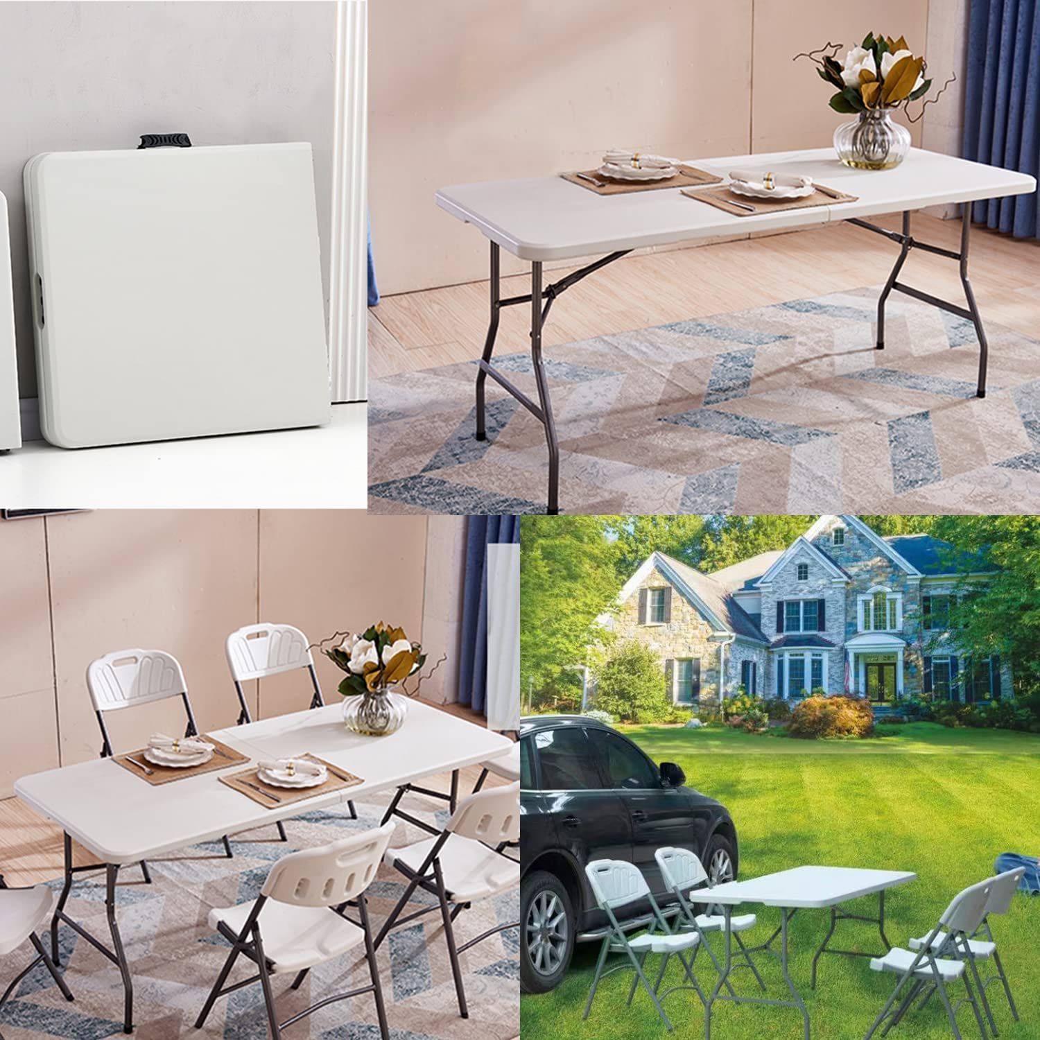 新着商品 キャンプ ピクニック ホワイト-150 屋外 室内 持ち運び 軽量 大きい 耐荷重120kg ダイニングテーブル 作業テーブル アウトドア 折りたたみテーブル