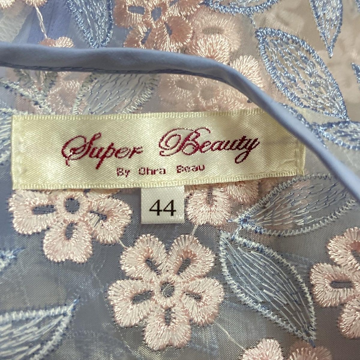 SUPERBEAUTY(スーパービューティー) ボレロ サイズ44 L レディース美品  - ライトブルー×ライトピンク×白 七分袖/花柄/レース/ビーズ/ビジュー スーパービューティー ボレロ サイズ44 L レディース美品