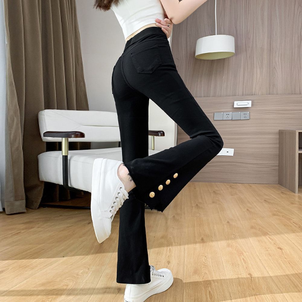 デニムパンツ ストレッチスキニー 韓国 黒 レディース フレア