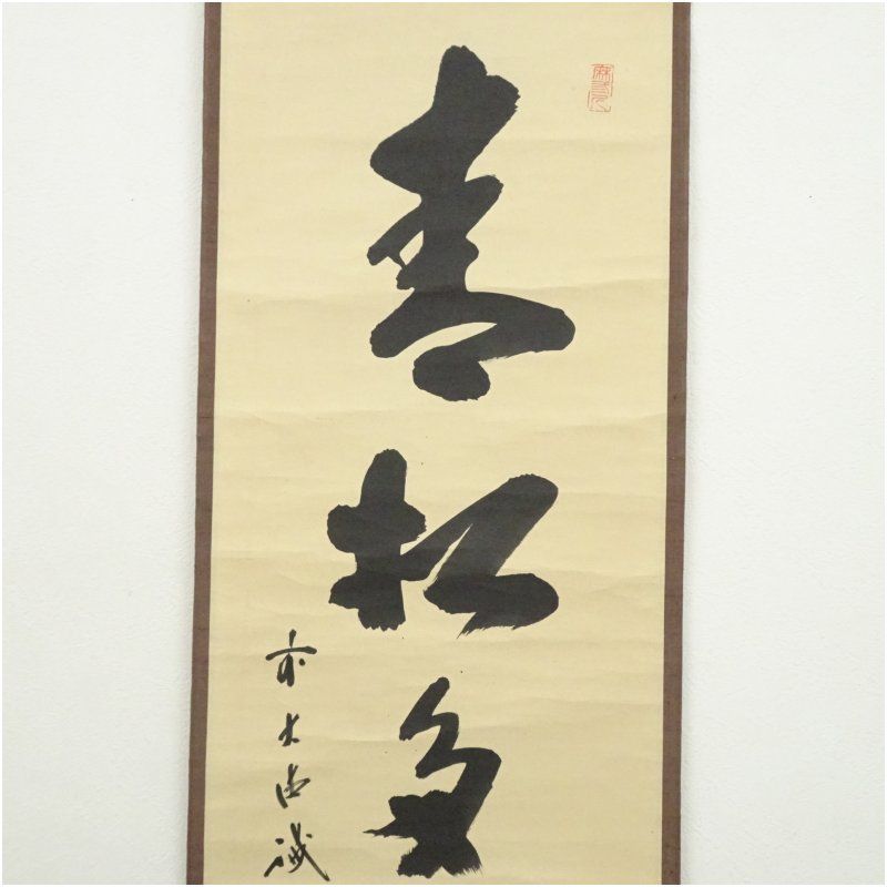 大徳寺　福本積應　青松多寿色　掛け軸　共箱　茶道具　茶掛け　書画、骨董品、美術品 前大徳 藤井誡堂筆 「青松多寿色」一行書 肉筆紙本掛軸 掛け軸