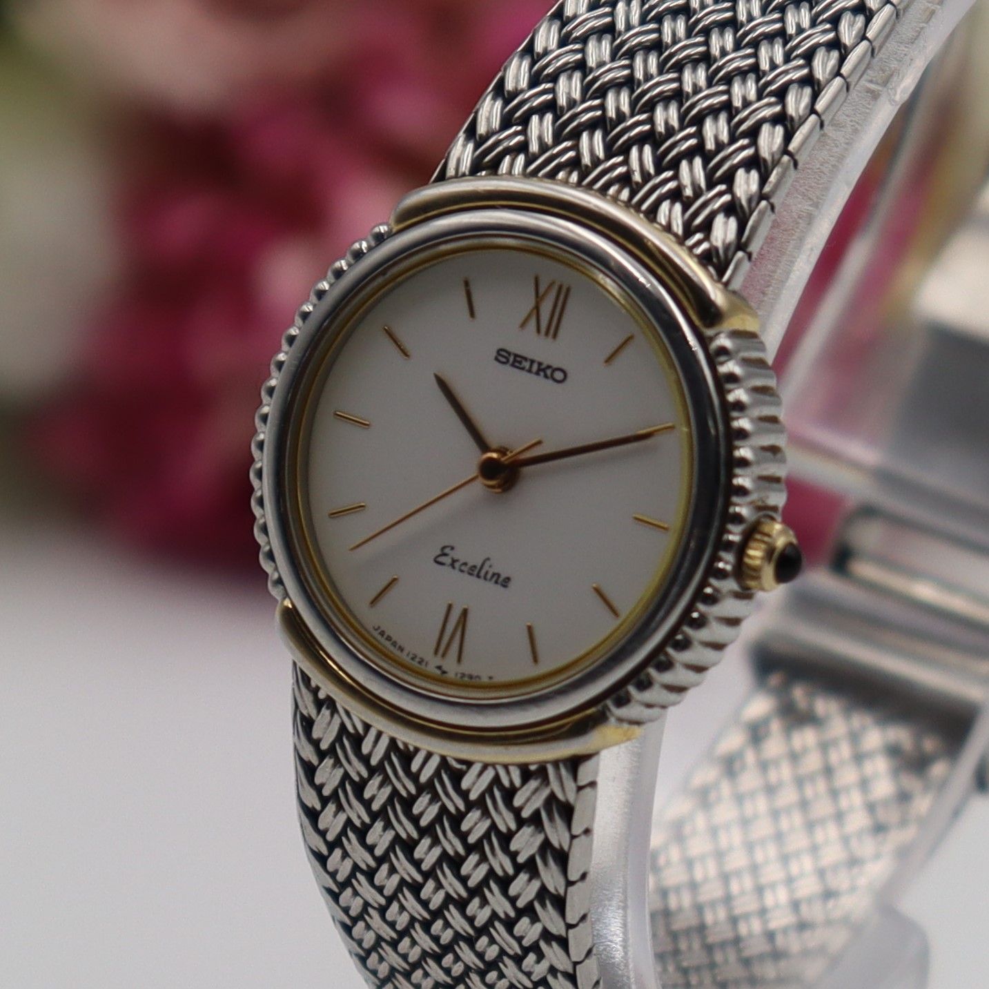 電池新品 セイコー エクセリーヌ 1221-0180 クォーツ ローマン白文字盤  