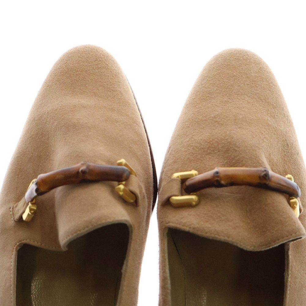 グッチ GUCCI シューズ 36 1/2 バンブー スエード×ウッド 黒×ブラウン レディース 靴 GUCCI - GUCCI グッチ バンブー スエード パンプス ヒール 表記サイズ