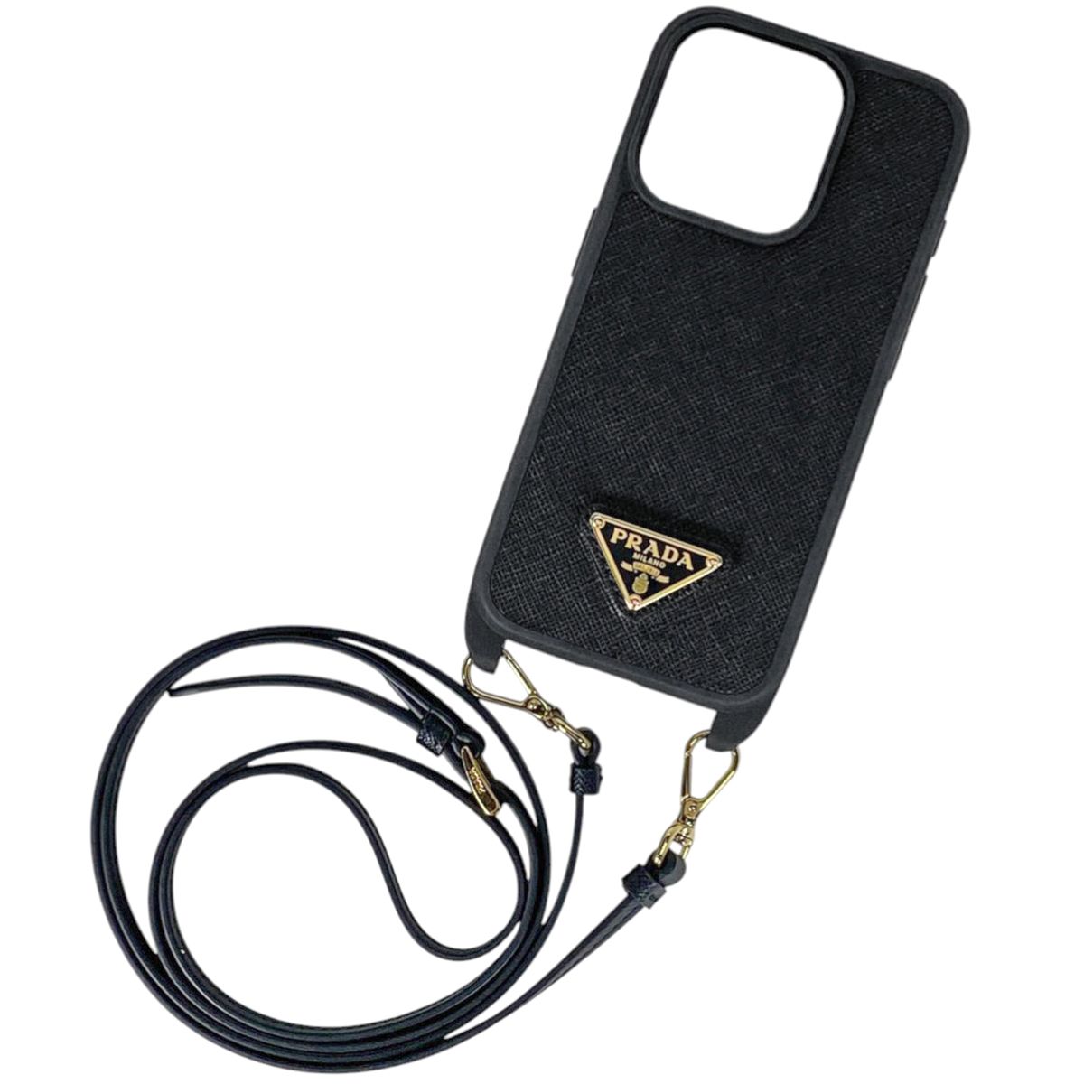 PRADA ブラックレザー iPhone15ケース ブラック サフィアーノレザー Iphone 15用カバー | PRADA