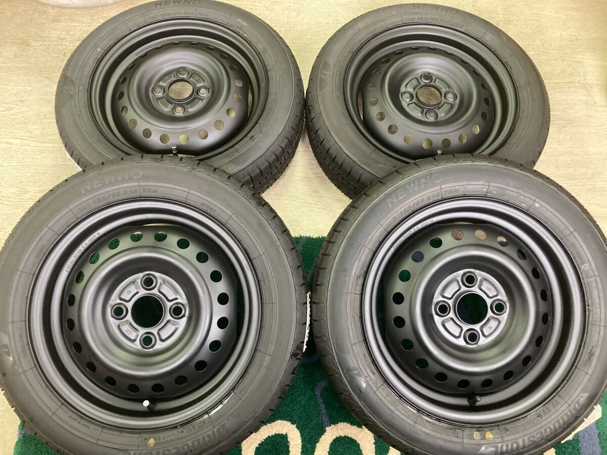 BS NEWNO 155|65R14 付!!スチールホイール 4.5J 14in 45 4|100◆ワゴンR ラパン アルト スペーシア ミラ タント ムーヴ などに