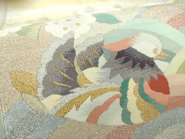 平和屋着物○爪掻き本綴れ 八寸名古屋帯 流水鴛鴦花文 金銀糸