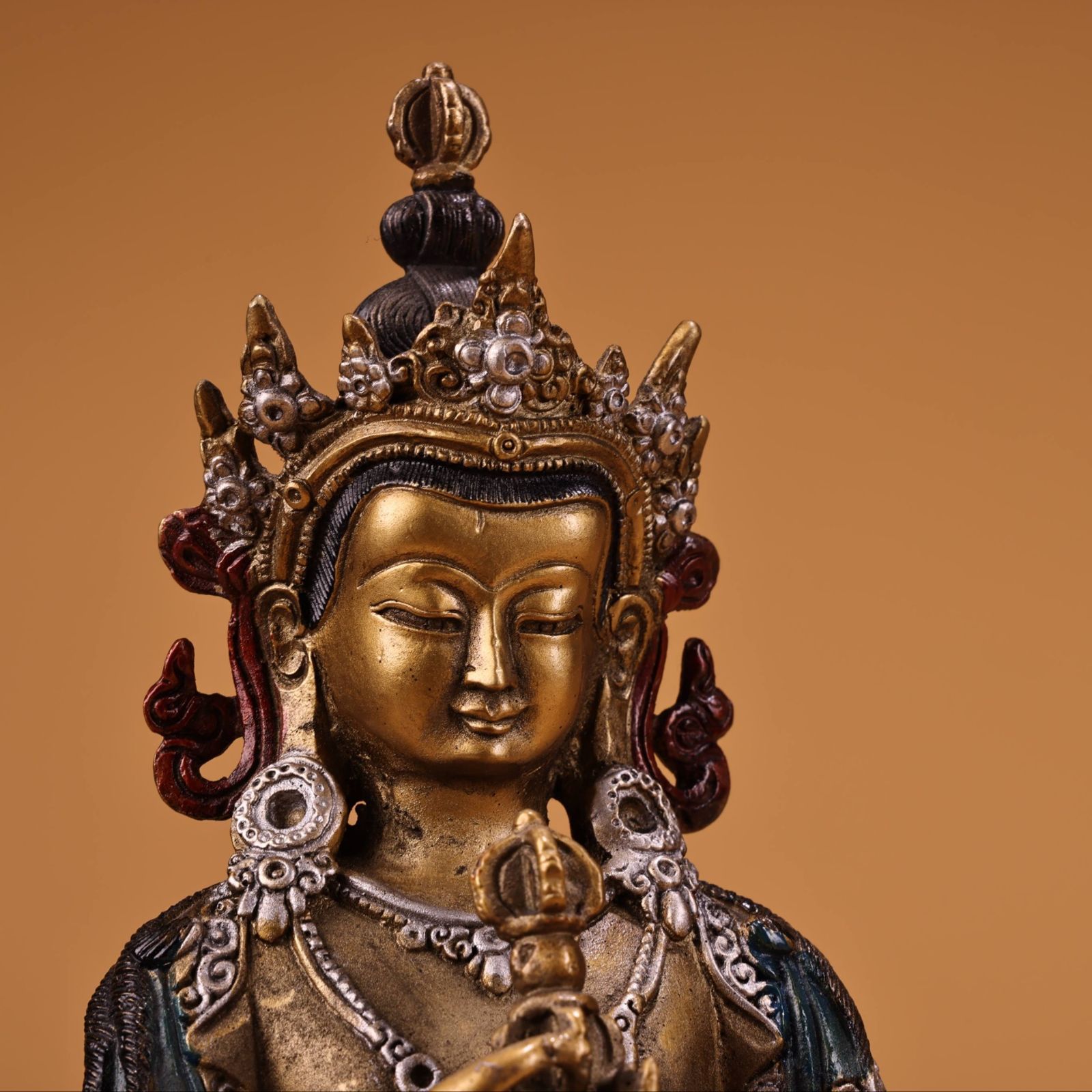 旧家蔵出し 銅製 浮彫 鏨刻 泥金 ダミー空菩薩像 仏像 密宗密教 供養品