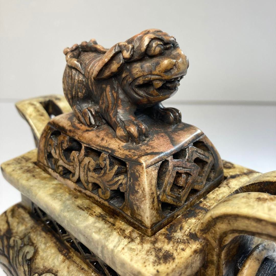 中国古玩 砡製獅子香炉 1507g 高さ15.5㎝ 東Y6-0313 タカオ