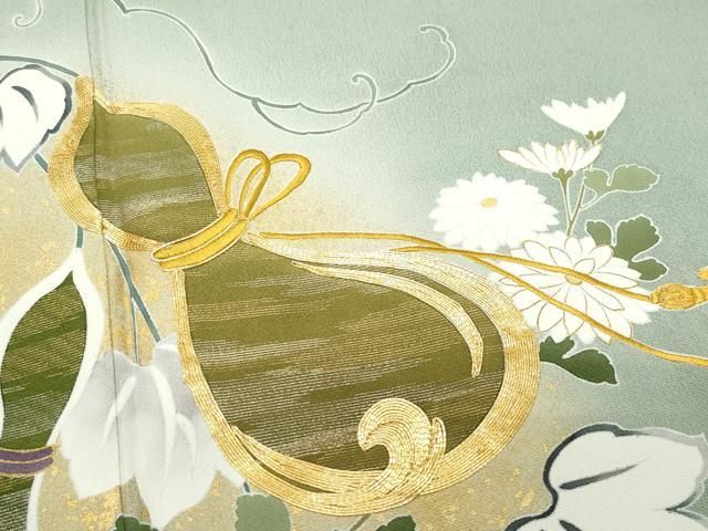 平和屋着物○染匠 久保耕 色留訪問着 刺繍 瓢箪花唐草文 暈し染め 金彩