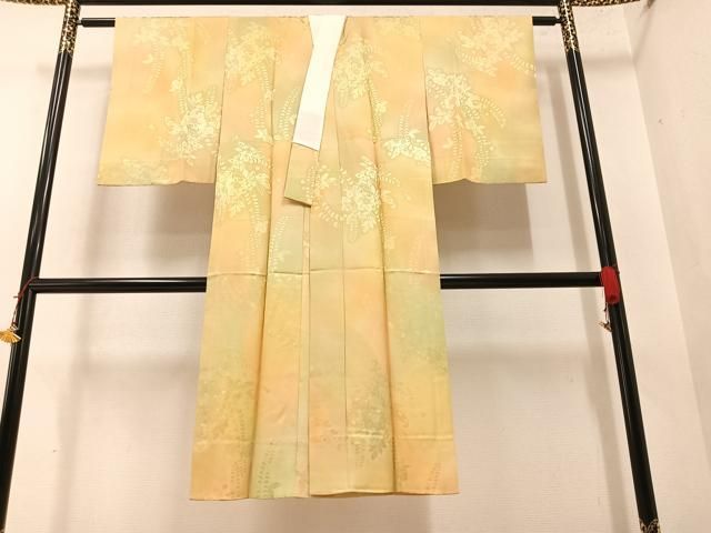 正絹　高級　長襦袢　無双袖　やまと金ラベル　蔦の葉文　暈し染め　しつけ糸付き 平和屋着物□長襦袢 無双仕立て 辻が花地紋 暈し染め やまと誂製