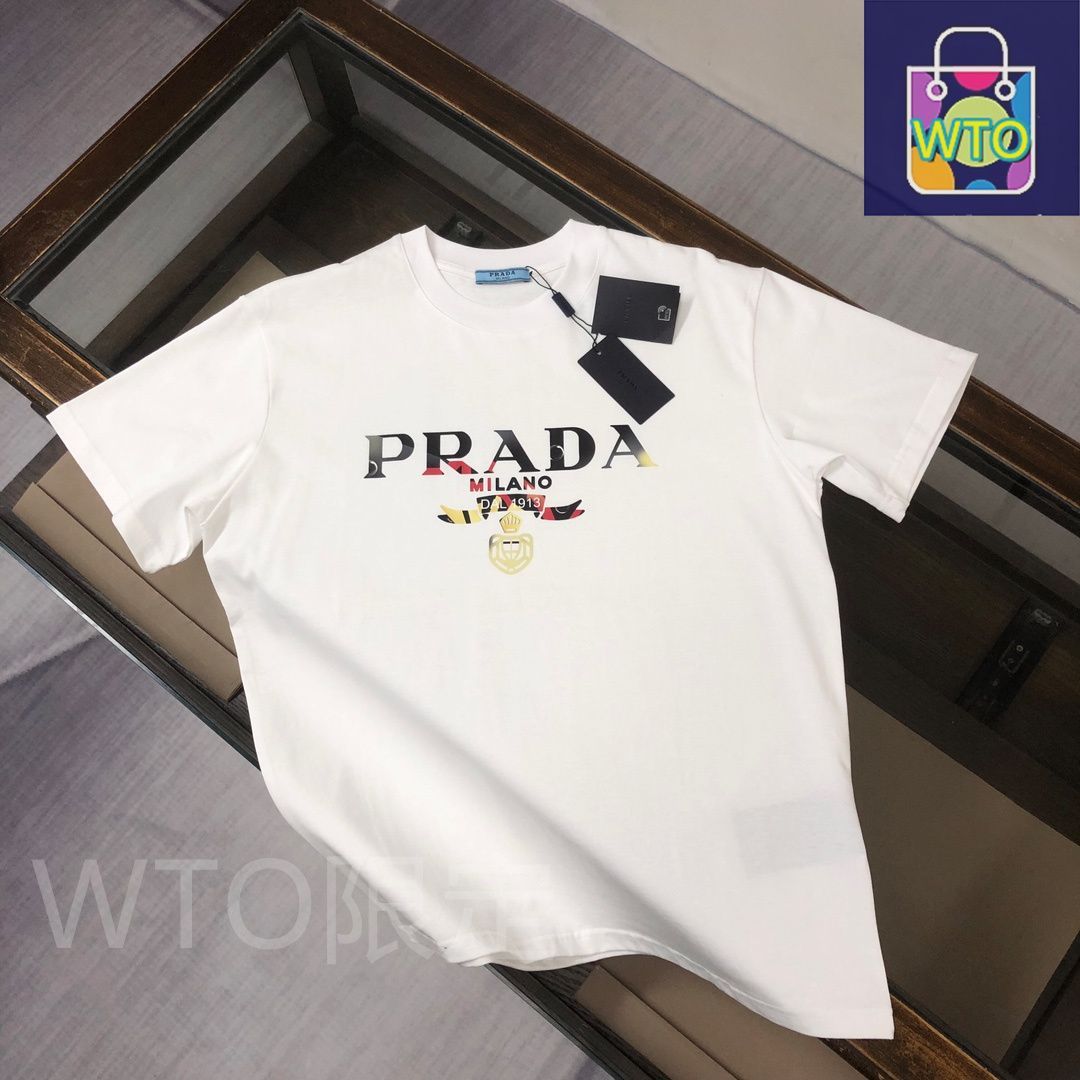 PRADA 偽物 Tシャツ 三角ロゴ プリント カジュアル トレンディ