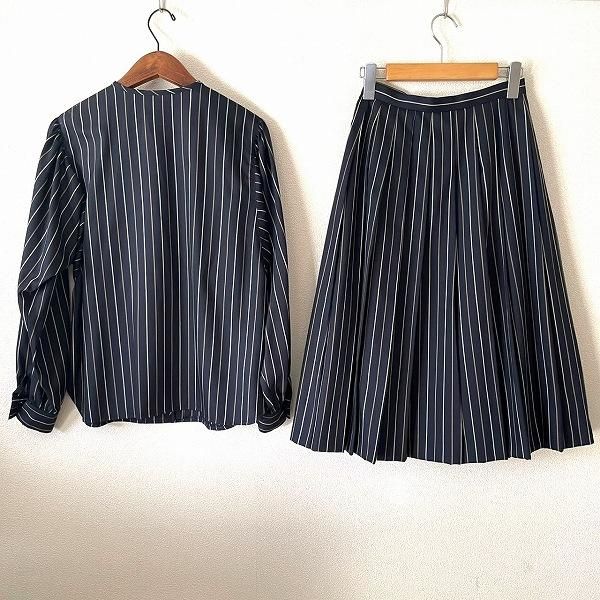 anc レリアン Leilian スカートスーツ セットアップ 7 紺系 ストライプ