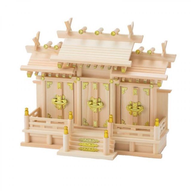 静岡木工 神棚の里 屋根違い三社 桧 つむぎ 小 新築 開店 神棚