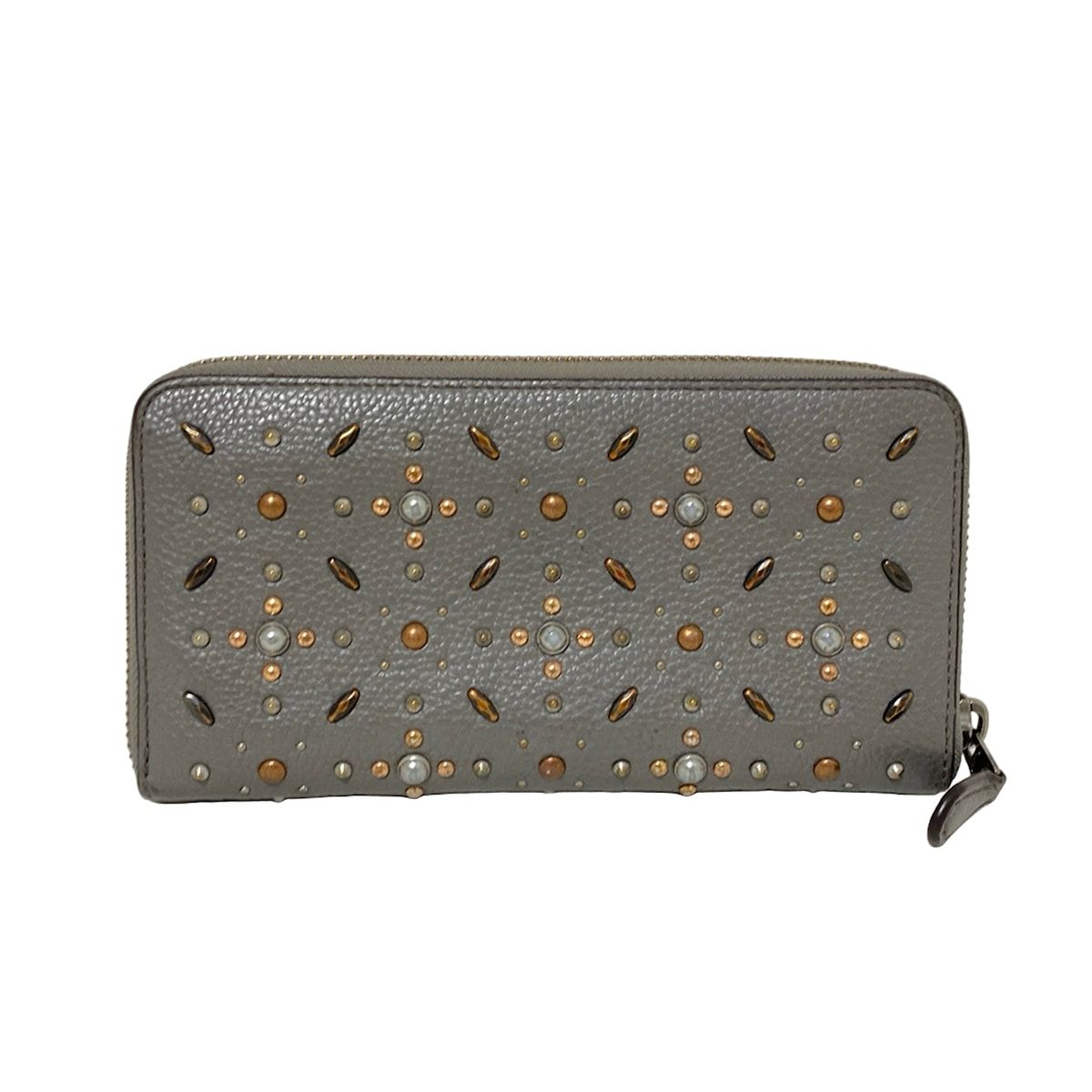 COACH コーチ 長財布 ナチュラル ペブル レザー スタッズ アコーディオン ジップ ウォレット 24411 ダークグレー レザー
